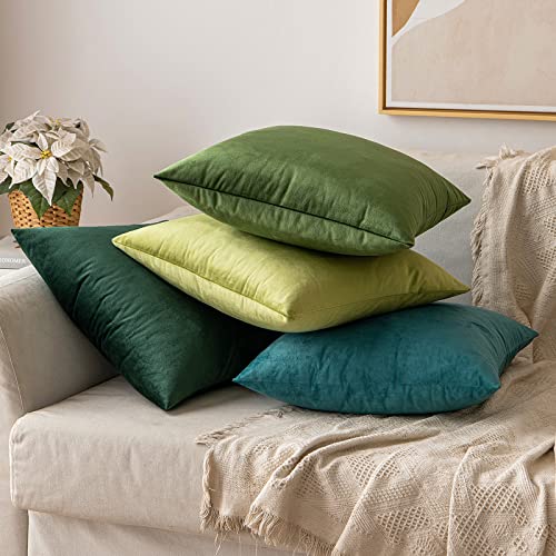 Image of MIULEE Velvet Throw Pillow Covers 12x20 Inch, Pack of 2 - Moss Green, Soft Solid Lumbar Decorative Pillow Covers for Spring Couch Sofa Bedroom Livingroom