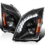 Spec-D Tuning SMD LED Black Projector Headlights Compatible with 2008-2014 Cadillac CTS Left + Right Pair Headlamps Assembly