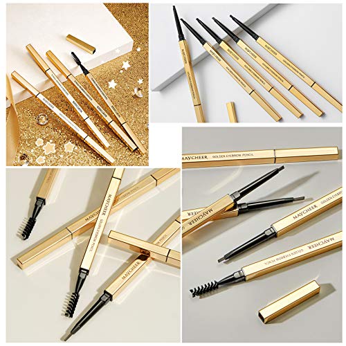 Ownest 2 Pcs Gloden Slim Eyebrow Pen,Waterproof Non-Blooming Eyebrow Pencil Eye Makeup Fine Skinny Eyebrow Pencil Dual-Ended Eyebrow Pen-Gray Brown