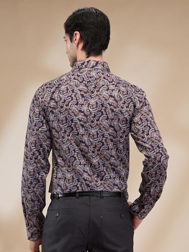 Image of Park Avenue Men's Print Pattern Slim Fit Cotton Blend Full Sleeve Semi Cut Away Collar Formal Shirt