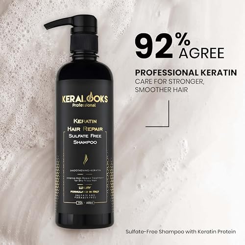 Image of Keratin Hair Repair Plus Smoothing Shampoo (500ml) for Frizzy & Damaged Hair | Nourishing & Hydrating Shampoo for Color Treated Hair with Smooth Finish | Paraben & Sulphate Free