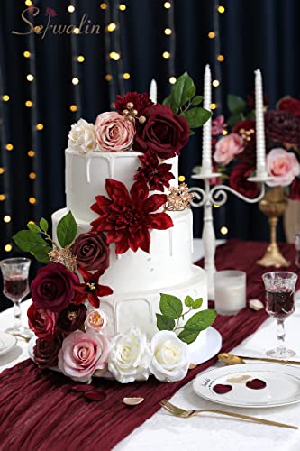 Serwalin Artificial Flowers Burgundy Pink Flowers Fake Wedding Flowers Cake Flowers For Diy Wedding Bouquets Bridal Shower Centerpieces Floral Arrangements Party Decor #TOP1