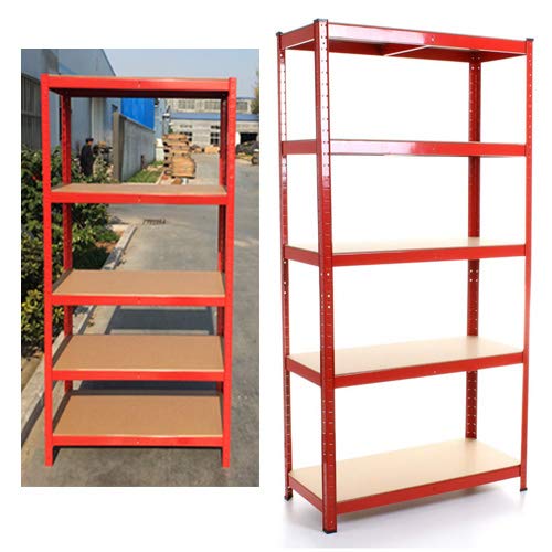 BRIEFNESSShelving Units for Storage, Freestanding Boltless Racking, H 150 x W 70 x D 30 Cm 5 Tier Shelf 875KG Capacity, Storage Shelves Unit Workbench for Workshop Shed Garage Kitchen, Red