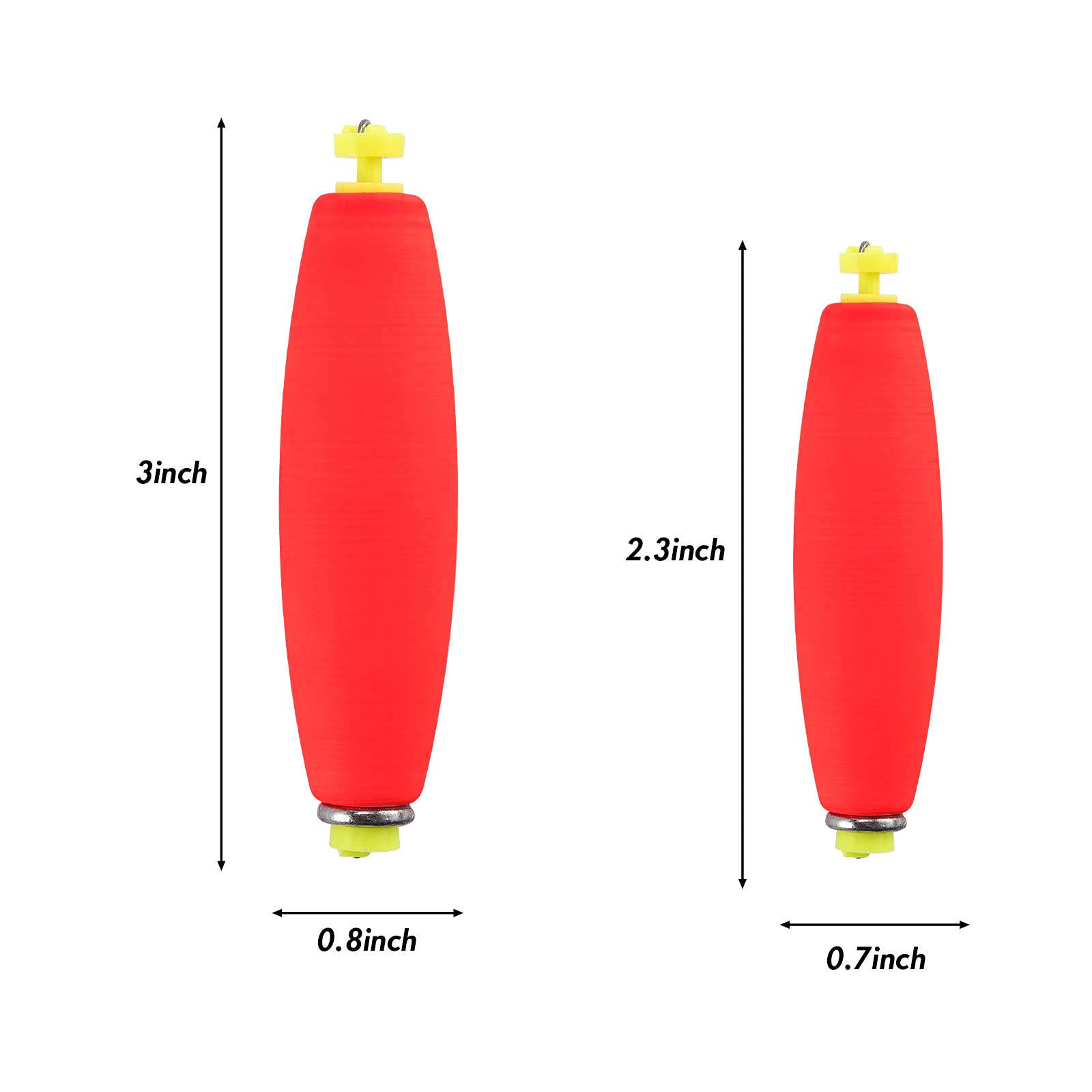 Dr.Fish 10 Pack Cigar Fishing Bobbers Weighted Snap-on Floats EVA Foam Corks Floaters Bass Trout Crappie Panfish Fly Sea Boat Fishing Red Yellow