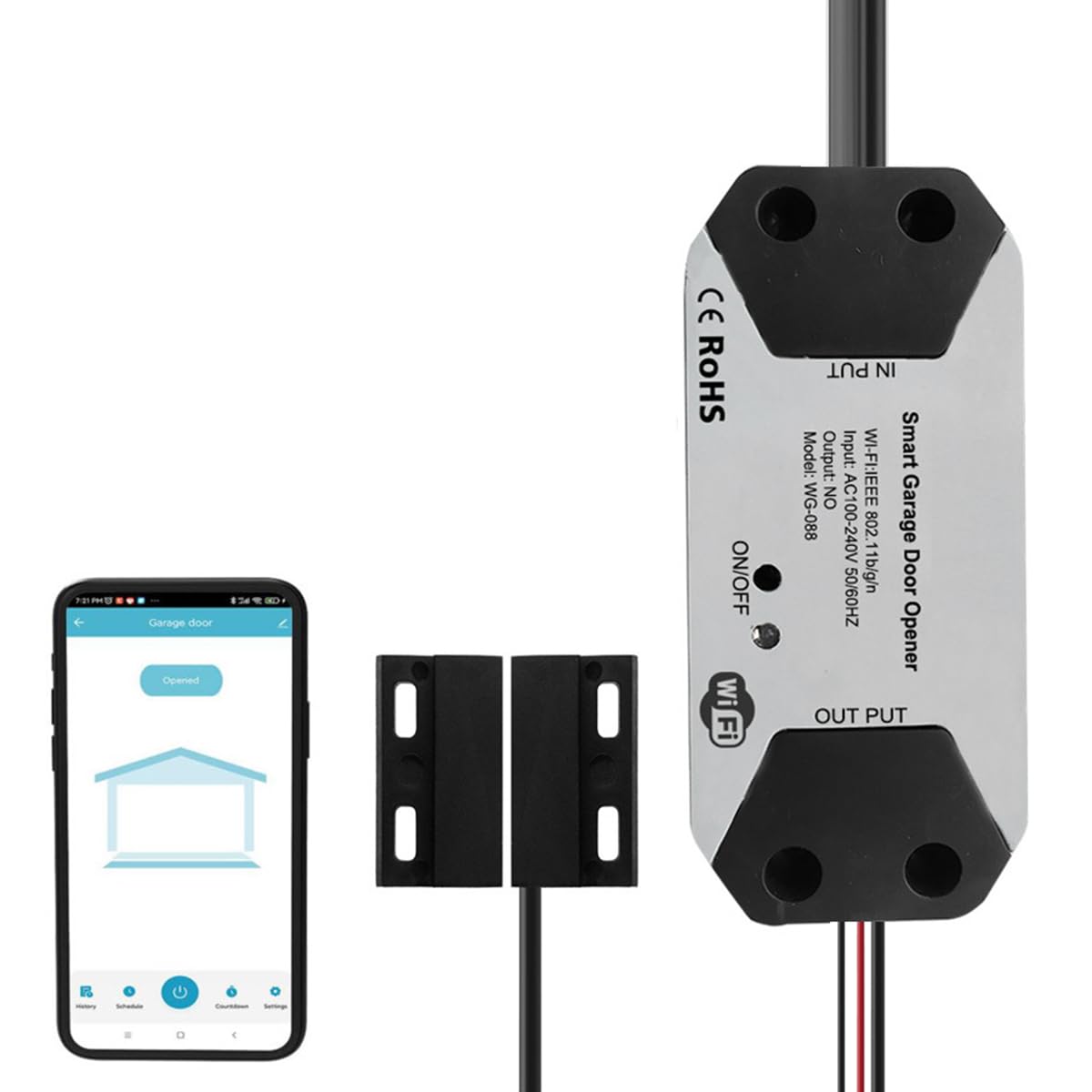 Smart garagedeuropener Zigbee, garagedeuropener, smart bestuurbaar via