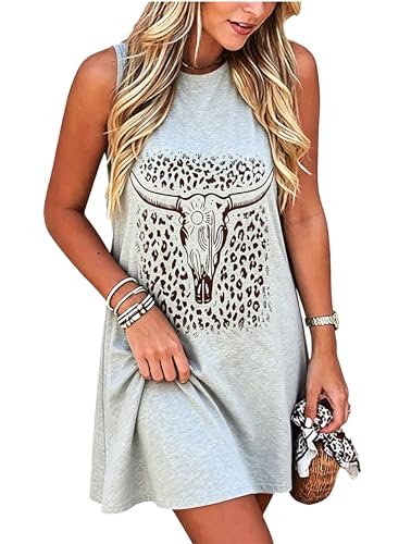 Image of Sun Salt Sand Coconut Tree Tank Mini Dress for Women Sleeveless Beach Praty Shirts Summer Vacation Short Mini Dresses