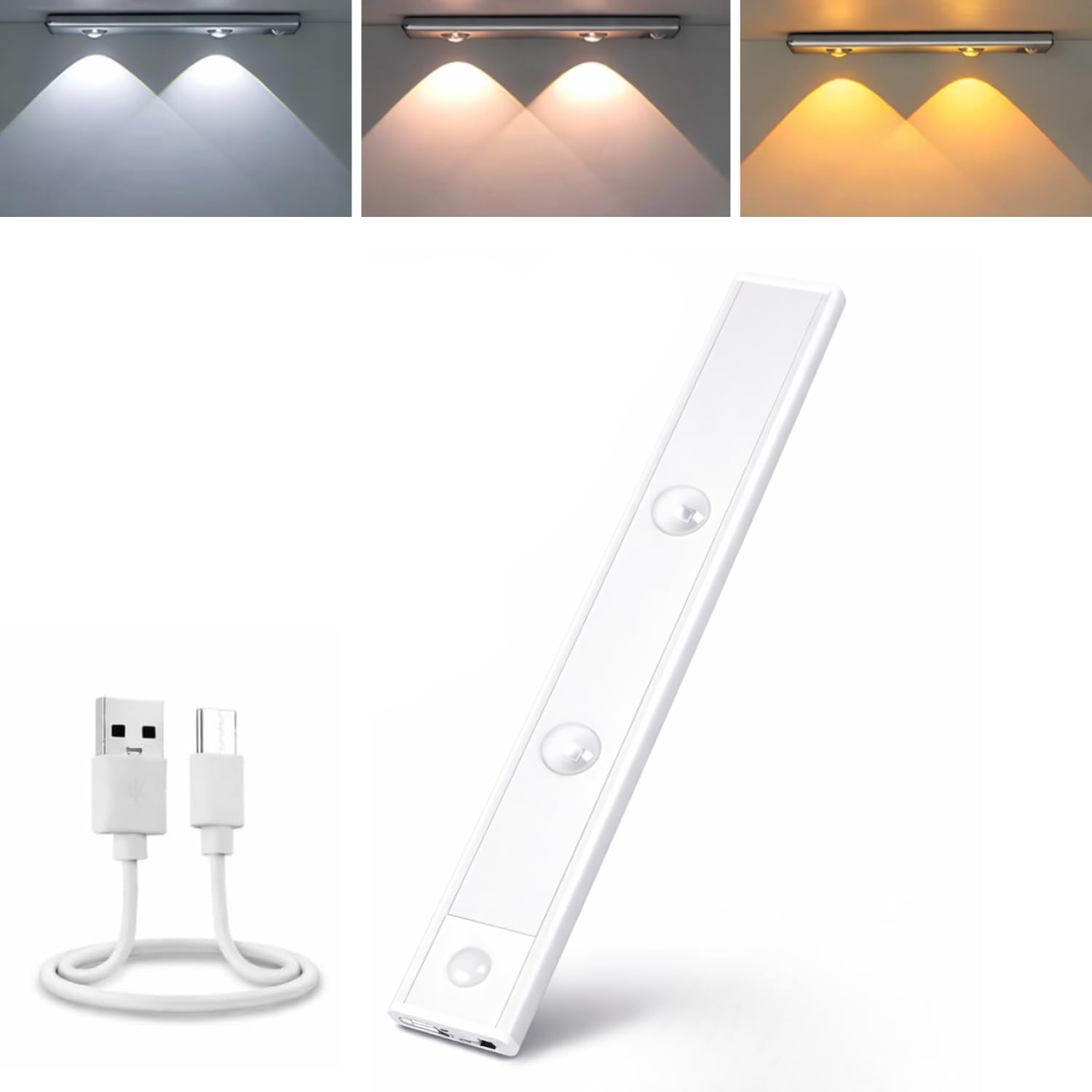 One94Store 20cm Motion Sensor LED Light with Dual LEDs | Rechargeable Wireless Under Cabinet Light with 3 Modes | Kitchen, Wardrobe & Cupboard Lighting (Pack of 1)