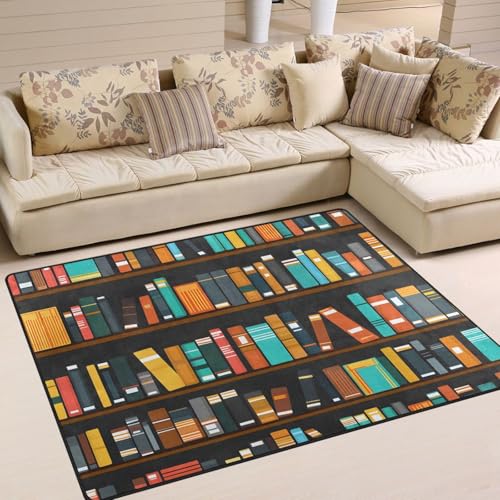 ALAZA Vintage Library Bookshelf Bookworm Area Rug Rugs for Living Room Bedroom 4'10' x 6'8'