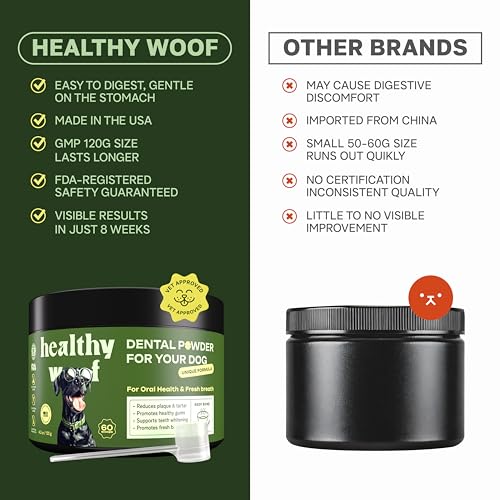Image of Dental Powder for Dogs - Complete Oral Care Bone Broth, Dog Teeth Cleaning Powder, Tartar Remover, Fresh Breath, Sensitive Stomach Support, No Brush Dental Care, 4.2 oz, 60 Scoops