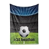 Personalized Custom Soccer Ball Fleece and Sherpa Throw Blanket - Name and Number for Boys Girls...