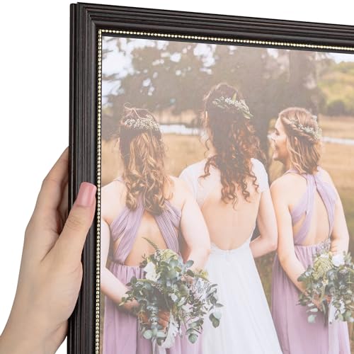 ArtToFrames 9x14 inch Cherry with Gold Beads Wood Picture Frame, 2WOM80801-CHY-9x14, 9 x 14