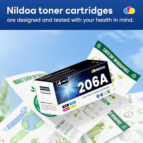 Image of 206A 206X Toner Cartridges 4 Pack with Chip Compatible 206A W2110A W2111A W2112A W2113A Replacement for HP 206A 206X Black Cyan Yellow Magenta Color Pro M255dw M255nw; MFP M282nw M283cdw Printer Ink