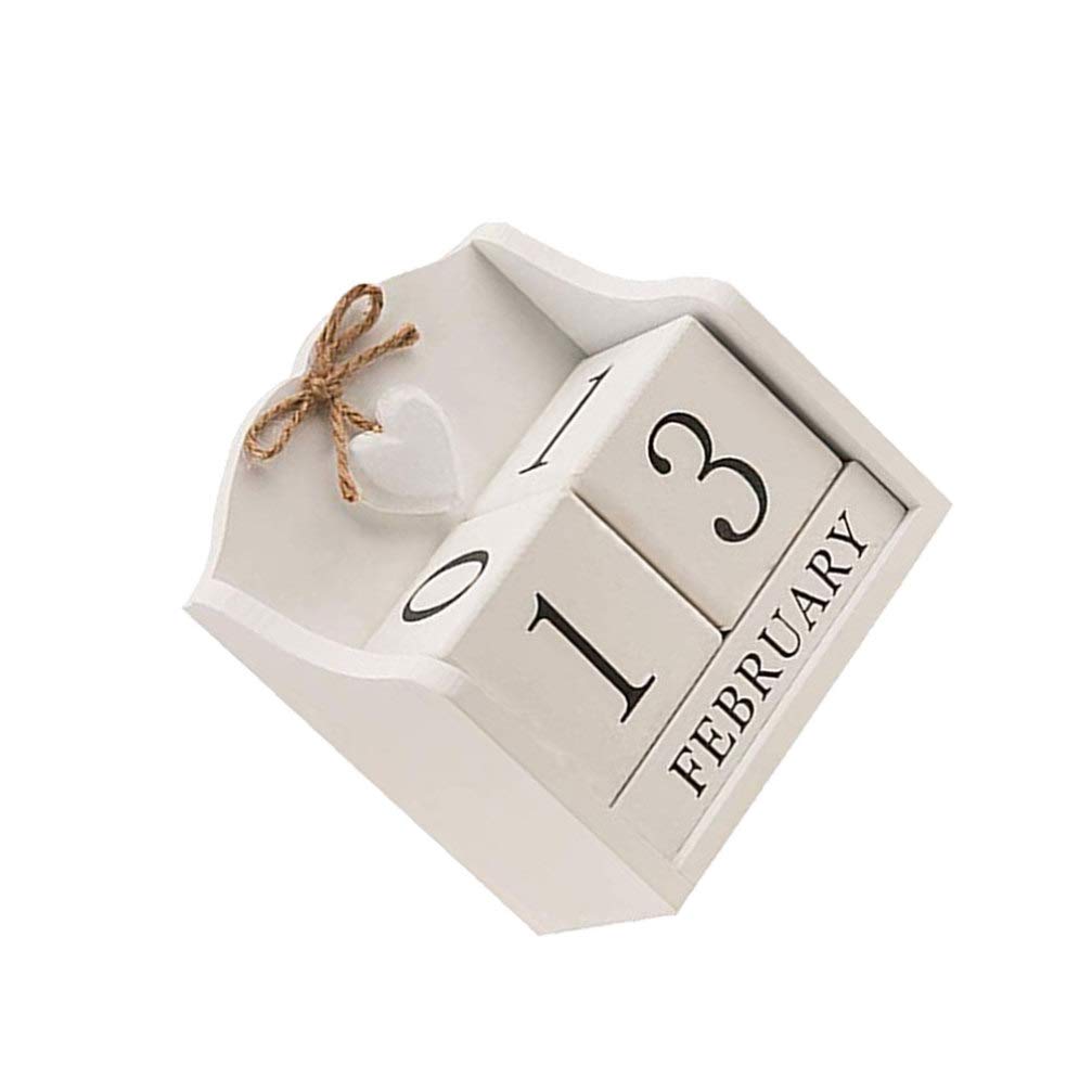 Wooden Desk Calendar Color-Block Perpetual Calendar Rotatable