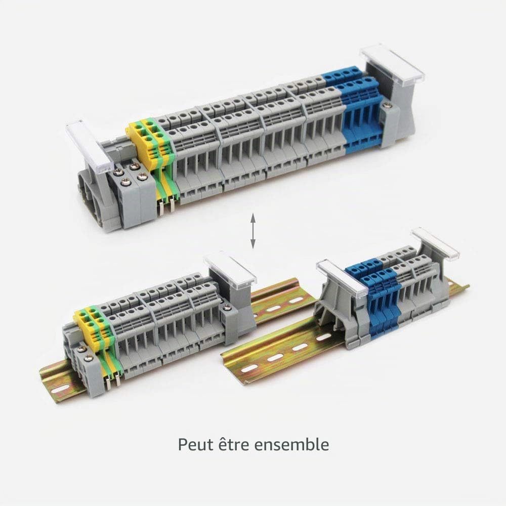 JINXM UK-2.5 Kit de Borniers de Rail DIN Connecteur de Bornier Connecteur de Boite Borniers sur Rail Din Bornier Blocs de Mise à la Terre Rails en Aluminium Capuchons Supports Cavaliers de Pont