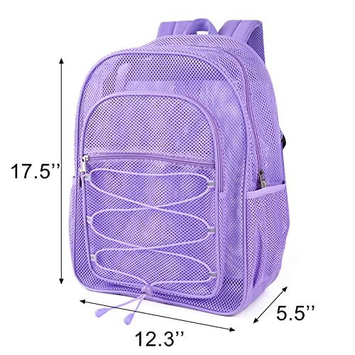 Image of COVAX Heavy Duty Mesh Backpack, Semi-transparent Mesh Bookbag, See Through College Backpack with Bungee and Comfort Padded Straps for Commuting, Swimming, Beach, Outdoor Sports (Purple)