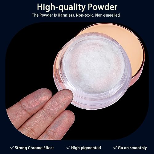 Allstarry AS-DE-230213 White Chrome Nail Powder, Iridescent Pearl Powder Rainbow Pigment Transparent Pearlescent Effect Neon Aurora Glitter Dust For Gel Polish Nail Art Decoration thumb #1