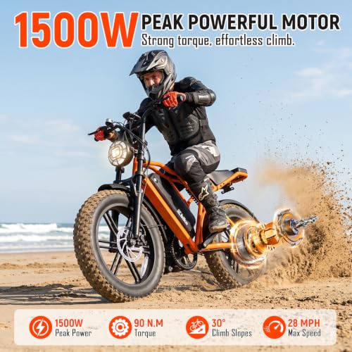 Image of TST Electric Bike for Adults, 1500W Peak Motor 60 Miles Fat Tire Ebike with 48V 15Ah Removable Battery 20 inch Fat Tire Electric Bike, Dual Suspension,7 Speeds Orange