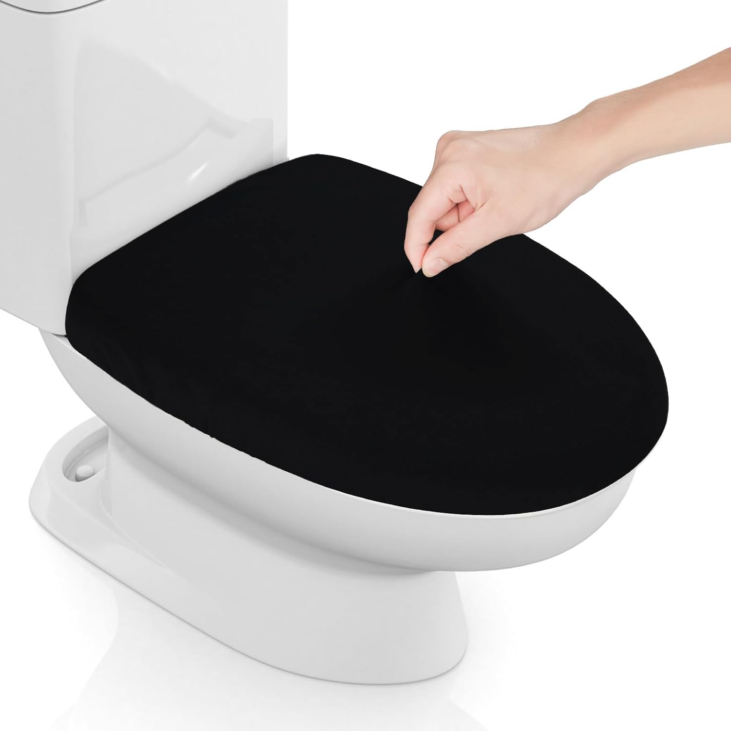 Stretch Spandex Toilet Lid Cover, Thick Toilet Seat Cover for Bathroom, Washable and Soft, Fits Most Standard Toilet Lids, (Black 1 Piece)