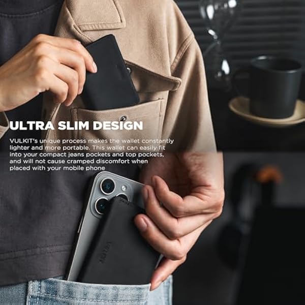 VULKIT — тонкий минималистичный кошелек для карт с RFID-защитой. Кожаный кошелек для кредитных карт с магнитной застежкой, Crazy Horse, черный, универсальный размер, минималистичный