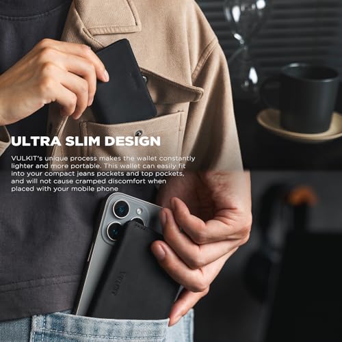 Image of VULKIT Slim Minimalist Card Holder RFID Blocking Leather Credit Card Holder Front Pocket Wallet Magnetic Closure, Handcrafted Cowhide Version