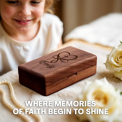 Personalized Wooden Jewelry Box for First Communion with Engraved Name – Jewelry Box Keepsake with Velvet Interior Christian Gift for Girls, Granddaughter or Godchild, Custom Name Jewelry Organizer2