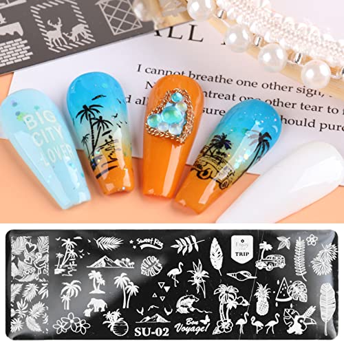 Placa de estampagem artística de unhas de coco, 8 folhas, geométrico, modelos, folhas, molde, verão,
