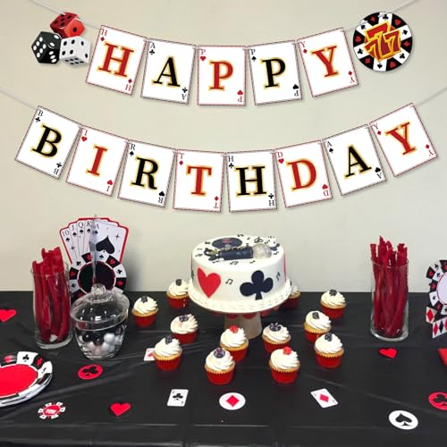 Image of Casino Happy Birthday Banner Casino Theme Party Decorations Poker Game Birthday Party Banner for Poker Party Decorations Las Vegas Night Themed Decor Supplies