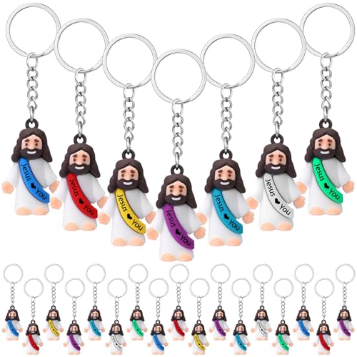 Sumind 24 Pcs Jesus Toys Figurine Christian Keychain Christmas Religious