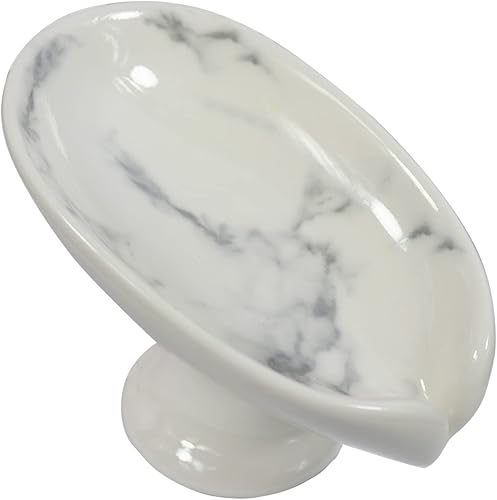 Jabonera autodrenante de cerámica de mármol blanco, soporte de soporte para jabonera, jabonera, jabonera, jabonera, para baño, ducha, mostrador de