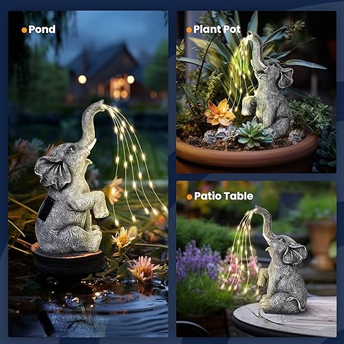 Gigalumi 8683 Elephant Statue Solar Garden Decor, Birthday Gifts For Women, Gifts For Mom Grandma Senior Eleder, Outdoor Elephant Decor Ornament For Balcony, Garden, Patio, Yard, Lawn thumb #3