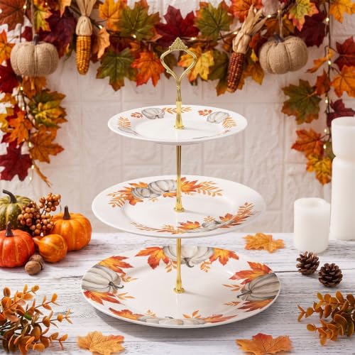 Lallisa Fall 3 Tier Dessert Stand Ceramic Serving Tray for Thanksgiving