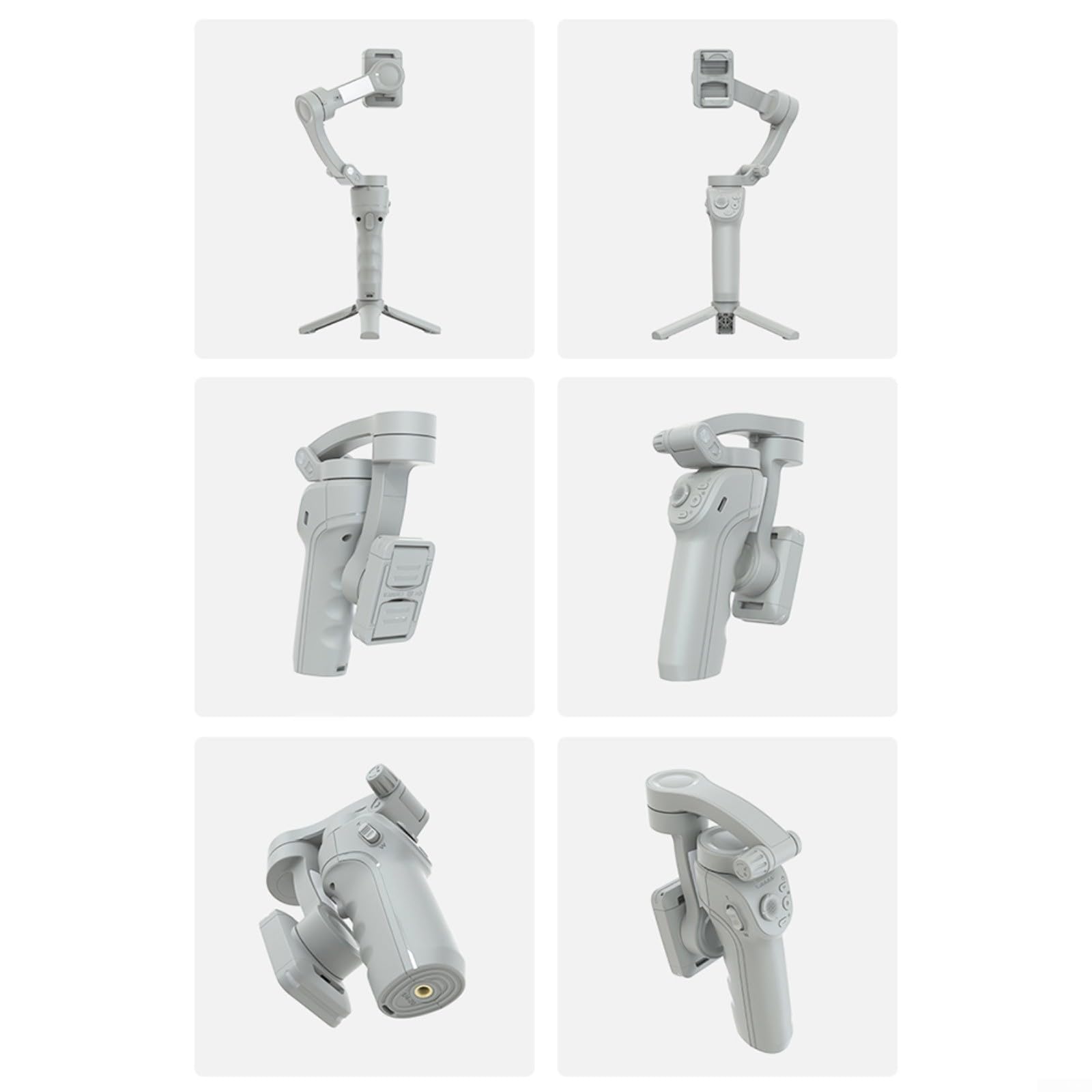 3- Gimbal para smartphone AI para estabilizador con seguimiento automático de la cara, luz de relleno y trípode, agarre ergonómico deportivo, gris