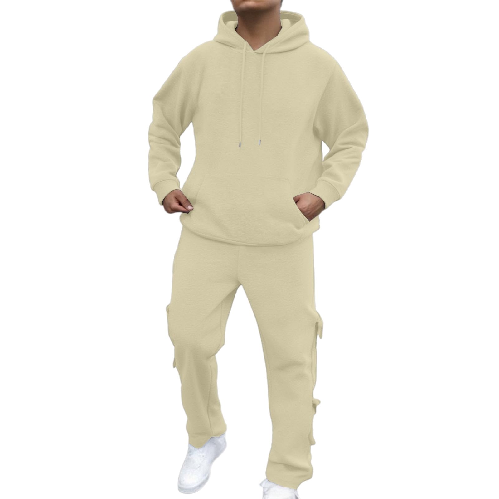 Generisch Joggingpak voor heren, trainingspak, vrijetijdspak, capuchontrui joggingbroek, effen, tracksuit met letterprint, Y2K, zakken, capuchon, sportpak, set, ademend, C9 paars, XXL