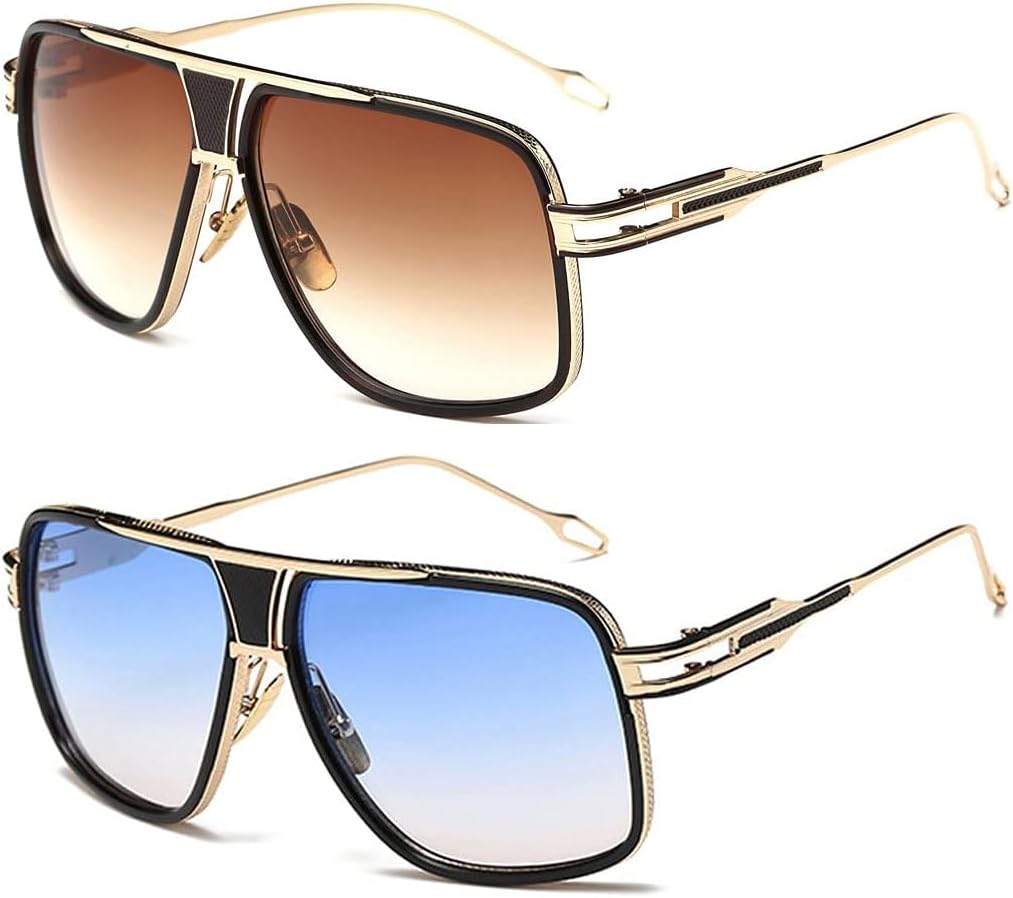 KASTWAVEKASTWAVE Rectangular Polarized Sunglasses for Men Women, Fashion Metal Frame Pilot Driver Sun Glasses, Driving UV 400 Protection for Sport Outdoor Hiking Golf Cycling Fishing Eyewear (2 PACK)