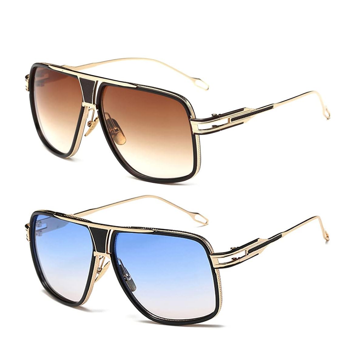 KASTWAVEKASTWAVE Rectangular Polarized Sunglasses for Men Women, Fashion Metal Frame Pilot Driver Sun Glasses, Driving UV 400 Protection for Sport Outdoor Hiking Golf Cycling Fishing Eyewear (2 PACK)