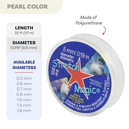 Image of Stretch Magic Elastic Beading Cord - Pearl Color, 0.5mm in Diameter, 10-Meter (32 ft) - Easy to Knot, Strong & Stretchy String for Making Beaded Jewelry