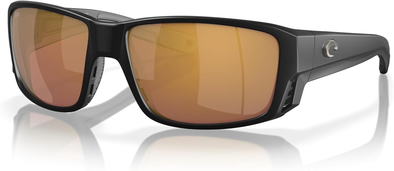 Costa Man Sunglasses Matte Black Frame, Blue Mirror Lenses, 60MM