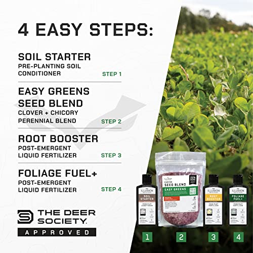 All-In-One Food Plot Seed + Fertilizer For Deer - 1/4 Acre Coverage - Perennial Blend - Protein And Micronutrients For Wildlife - Clovers And Chicory - Illusion Systems (Easy Greens) #TOP2