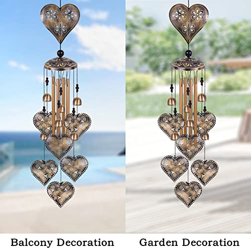 Heart Shape Wind Chimes For Garden, Gifts For Mom, Home, Balconies, Rooms, Patio, Indoor, Outdoor Heart Decoration, Hearts Shape Wind Catcher, Bronze Memorial Wind Bells, Hearts Wind Chimes Decor #TOP5