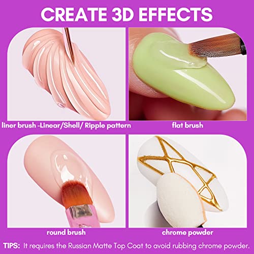 Makartt 3D Nail Foil Glue, 8Ml Foil Transfer Gel Foil Bundle With Nail Art Brushes Set 5Pcs Double-End Nail Design Brushes Dotting Pen,Multifunctional Liner Brush #TOP1