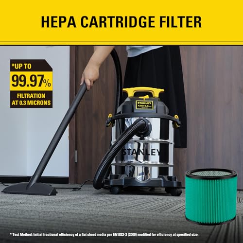 Image of Stanley HEPA Cartridge Filter Fits Most 5-18 Gal Wet /Dry Vacuums 08-2566H | High Efficiency, Washable & Reusable Replacement Filter