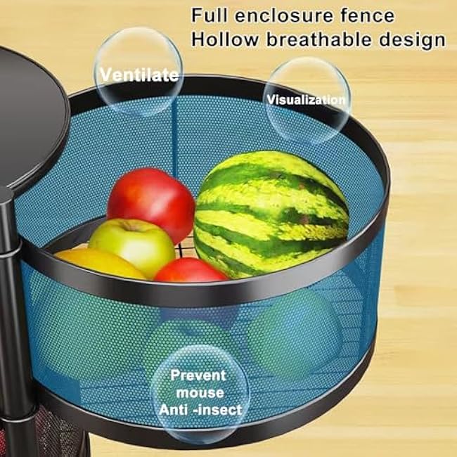 Vegetable Rack 3 Tier Rotating Kitchen Storage Rack Fruit Vegetable Storage Rack on Wheels, Storage Trolley Cart for Kitchen Household Corner Organisation-EUfbzzCU