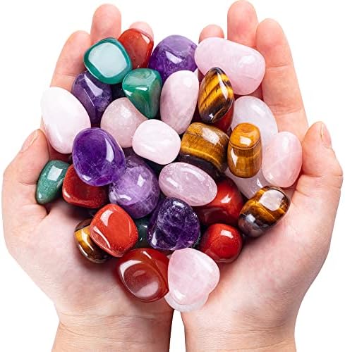 FORBY 3lb Natural Bulk Assorted Tumbled Polished Stones Crystal Set Quartz Stone Kit Real Raw Stones for Home Decoration Reiki Gifts Energy Therapy Beginners-Stone Size 30 MM