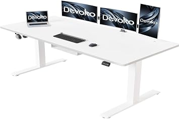 Devoko Height-Adjustable Desk 180 x 80 cm with Cable Tray, Electric Height-Adjustable Stable Standing Desk, Computer Desk 2-Function Memory, Ergonomic Standing Seat Table White