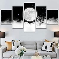 SIGNWIN 5 Panel Canvas Wall Art Modern Art Astronomy & Space Dramatic Moon Multicolor Photography Rustic for Home Decorations Ready to Hang - 60