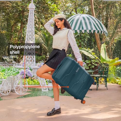Image of Nasher Miles Polypropylene 360 Degree Paris Hard-Sided Check-in Luggage 28 inch | 75cm | 8 Wheels Large Trolley Bag for Travel | Suitcase (Dark Green)