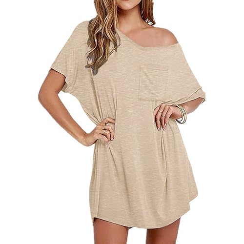 Ekouaer Womens Tshirt Nightgown Cotton V Neck Sleepshirts Comfy Casual Nightshirt for Women