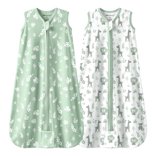Mosebears 2 Paquets Gigoteuse d'été pour bébé 0,5 tog Turbulette 100% Coton Gigoteuse Respirante pour bébé(Green,0-6 Mois)