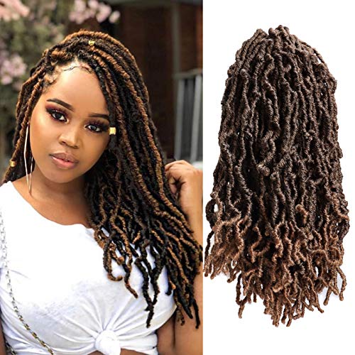 Faux Locs Crochet Hair 14 Inch New Soft Locs Crochet Braids Pre-looped Handmade Dreadlocks Extensions Synthetic Distressed Curly Wavy Goddess Locs Croche Braiding Hair for Women (7 Packs，#1B/27)