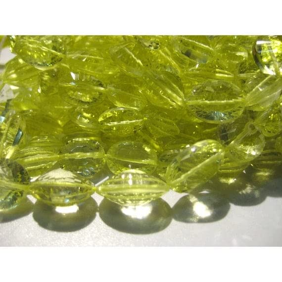 LKBEADS Koraliki z kwarcu cytrynowego, wklęsłe cięcie, owalne koraliki, fasetowane kamienie szlachetne, 9 x 12 mm do 10 x 13 mm koraliki, 20 cm